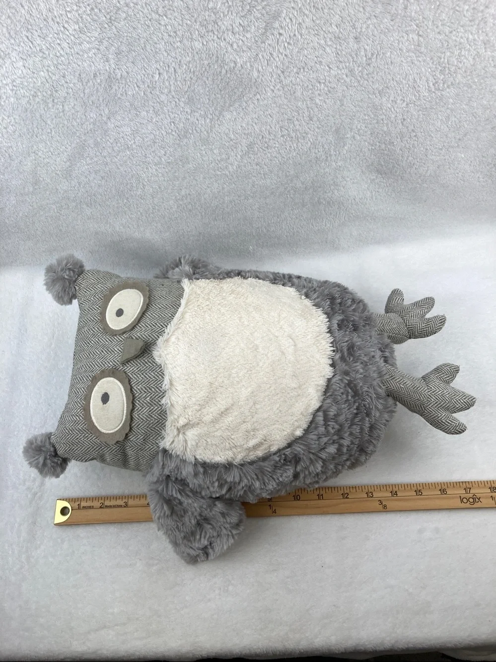 Pier 1 Imports Roxie The Grey Owl Pillow Tweed Plush Stuffed Animal 16”